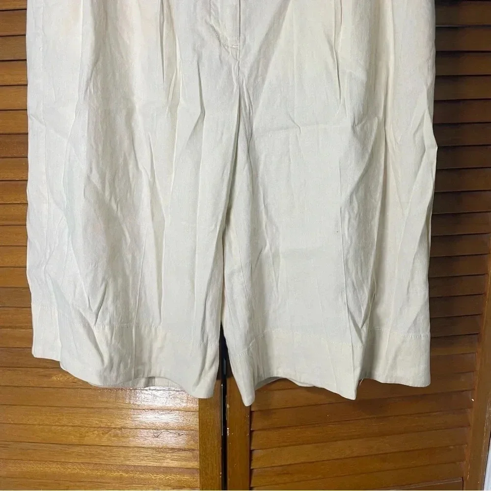 Meave By Anthropologie Long Lined Linen Blend Ivory Shorts Size 8 - Picture 5 of 9